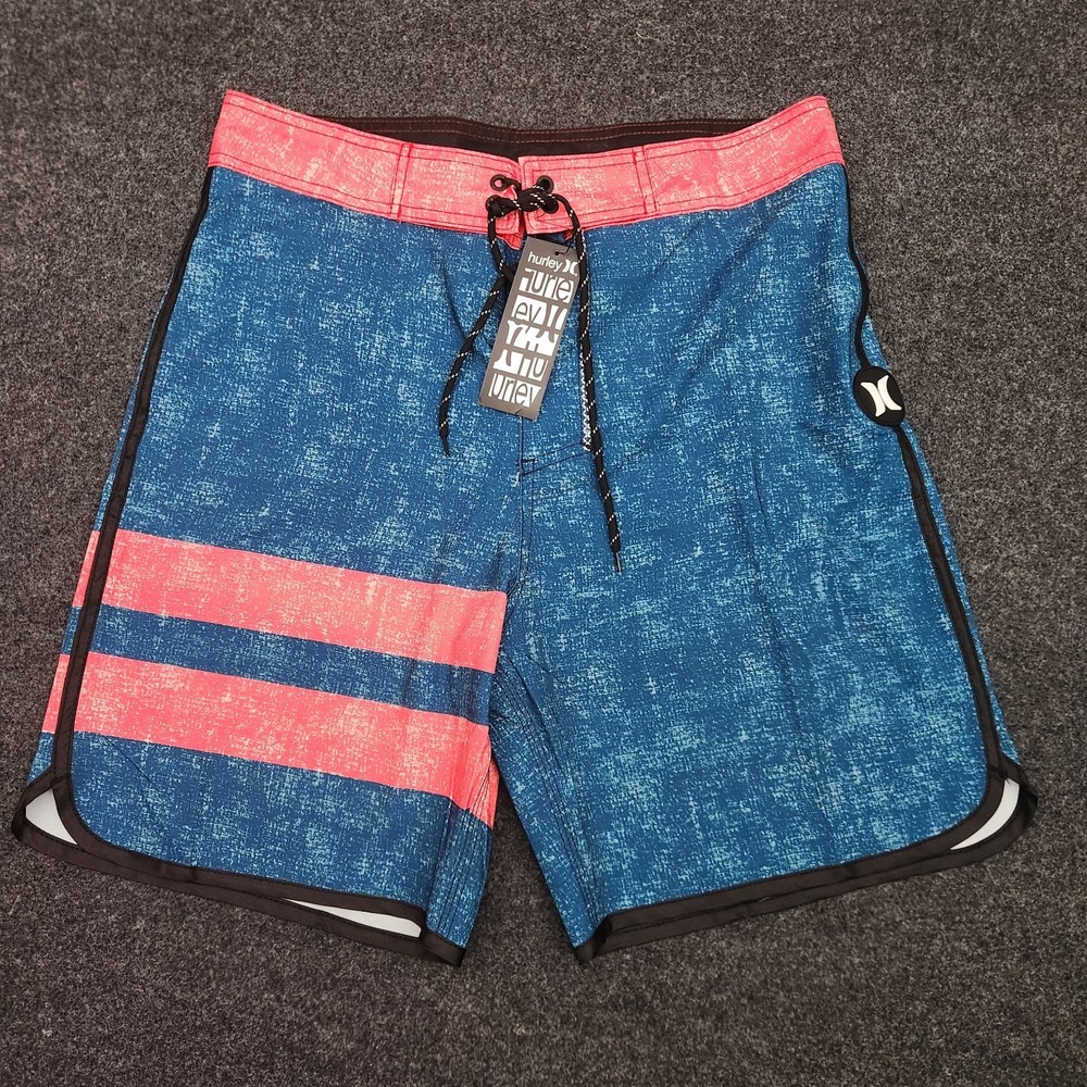 Hurley Phantom Mens 32 Pink Blue Striped Swim Trunks Board Shorts Beach Ocean